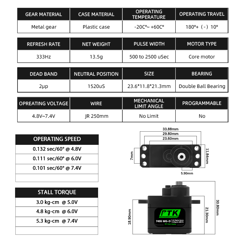 Servo numérique PTK 7455MG-D 1 - Rc Car Servo avis et prix
